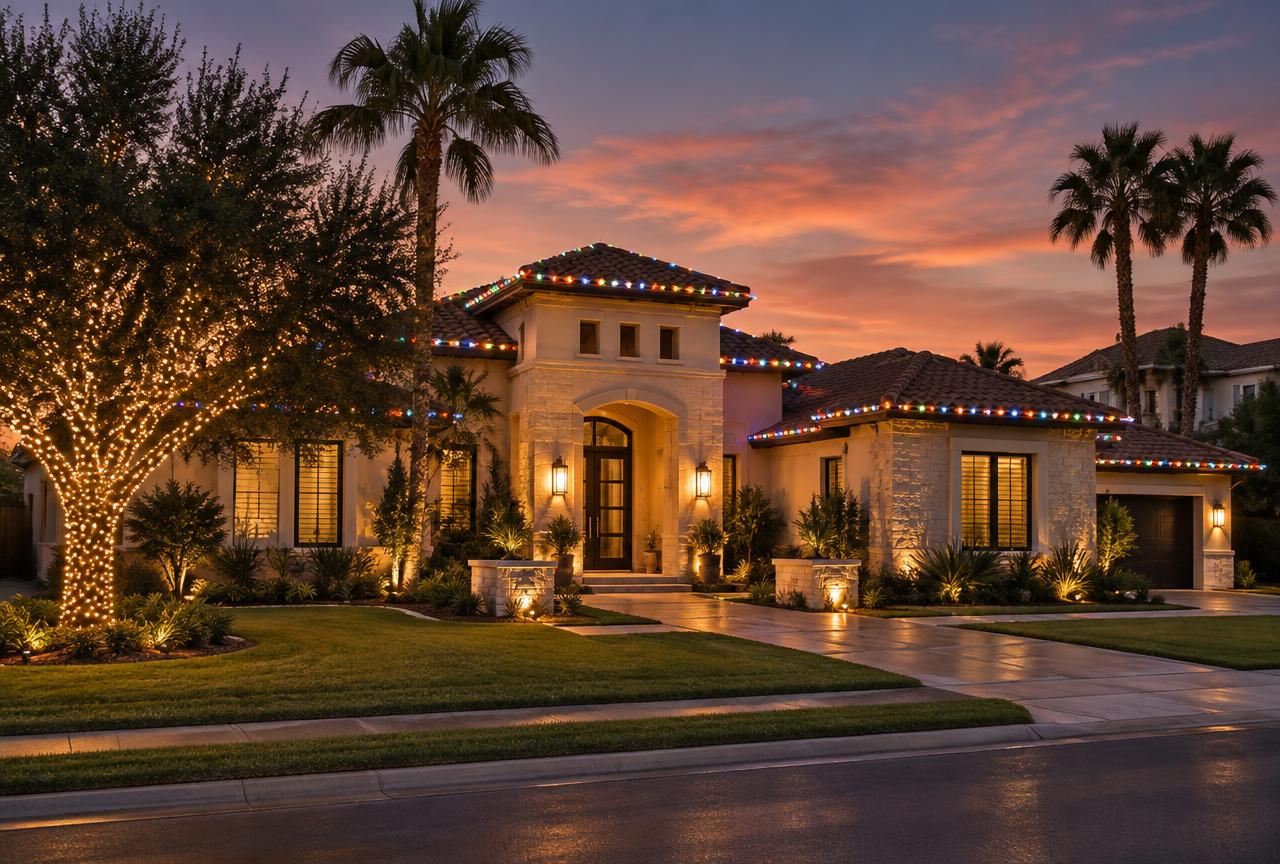 Edinburg home with professional Christmas lighting