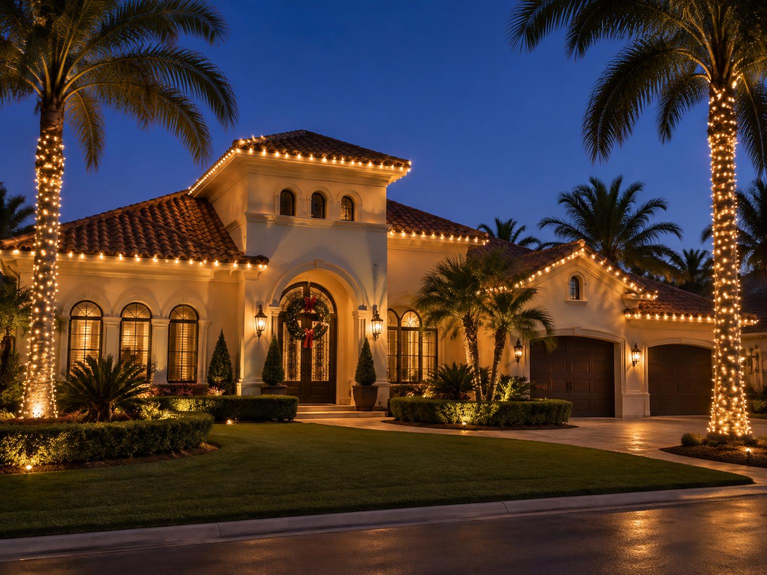 The same South Texas home with Tru Glo style holiday lighting